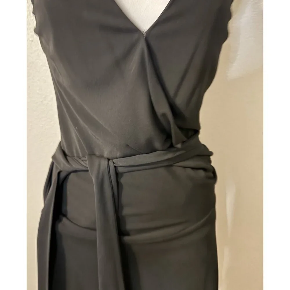 DVF Diane Von Furstenberg Wrap Dress 8 Black Sleeveless Dropped Waist Tie